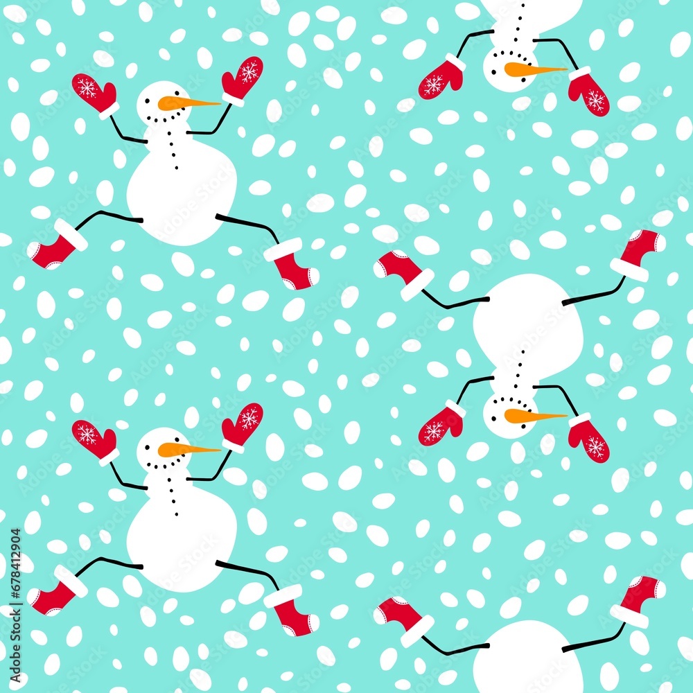 Cartoon winter ice seamless snowman pattern for wrapping paper and Christmas packaging and fabrics and linens Cartoon winter ice seamless snowman pattern for wrapping paper and Christmas packaging and fabrics and linens