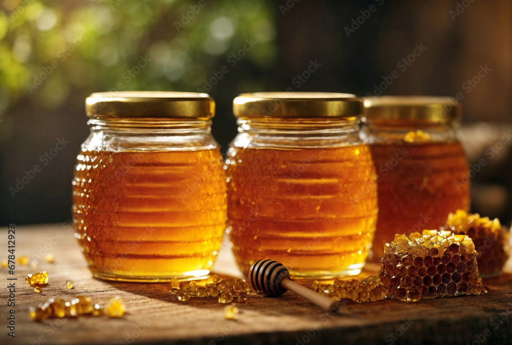 Honey in glass jars Honey in glass jars