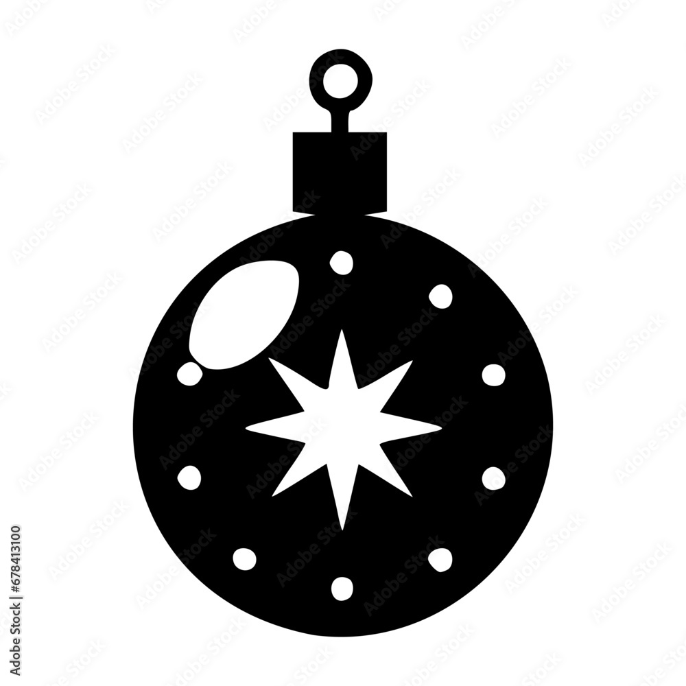 Obraz premium Black silhouette of a Christmas ornament with simple patterns, ideal for holiday themes. Vector Illustration