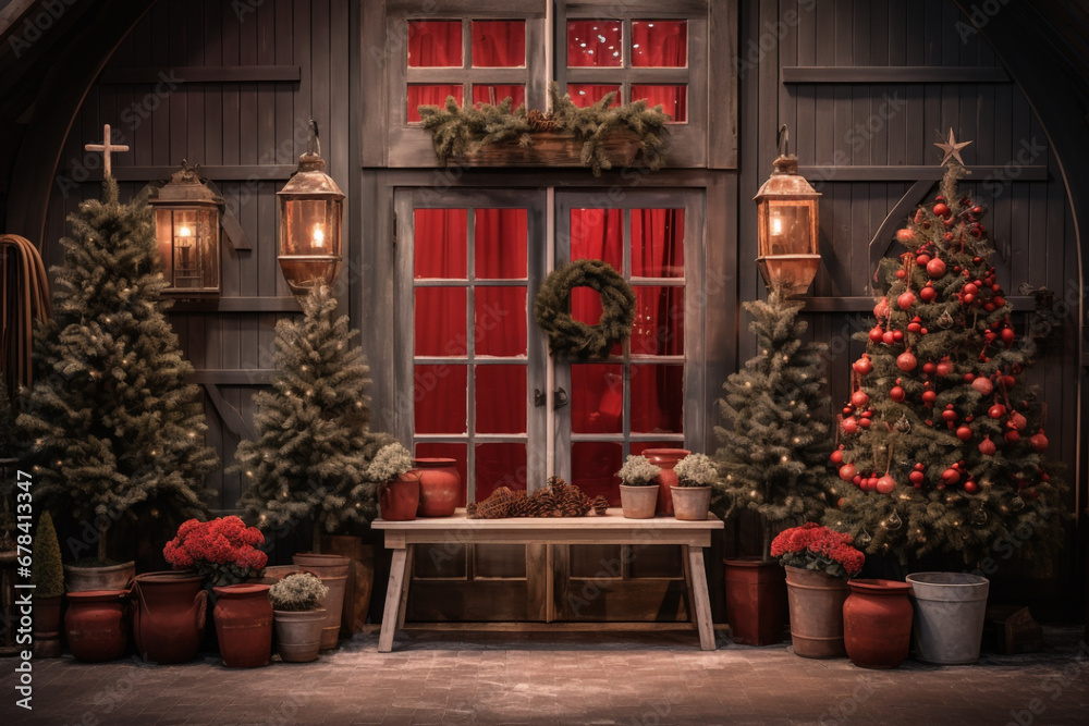 a selection of christmas trees and potted plants on made with AI