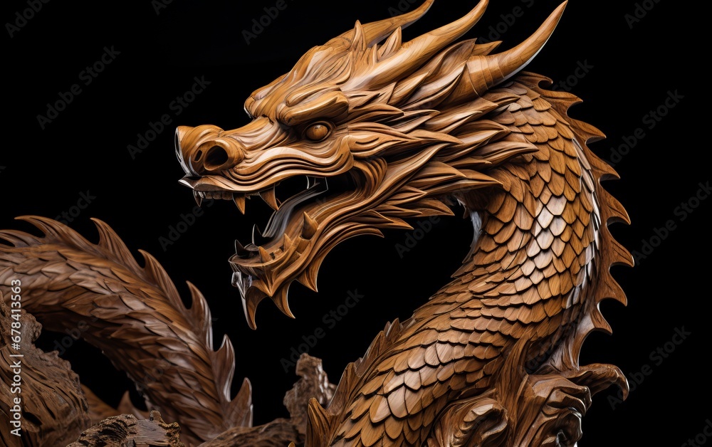 Wooden Chinese dragon symbol of the 2024 year: An artistic representation of a dragon from the Chinese zodiac carved from wood. Wooden Chinese dragon symbol of the 2024 year: An artistic representation of a dragon from the Chinese zodiac carved from wood.