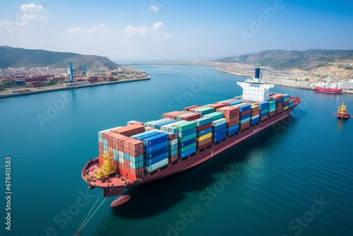 Aerial top view of Container ship