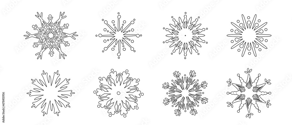 Set of various doodle winter snowflakes.Vector graphics. Set of various doodle winter snowflakes.Vector graphics.