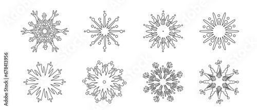 Set of various doodle winter snowflakes.Vector graphics.