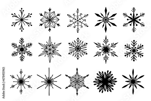 Set of various doodle winter snowflakes.Vector graphics.