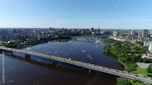Beautiful view of a city with modern buildings and traffic road over river