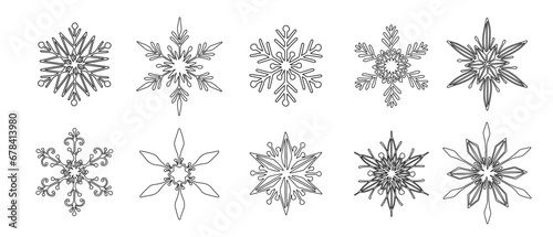 Set of various doodle winter snowflakes.Vector graphics.