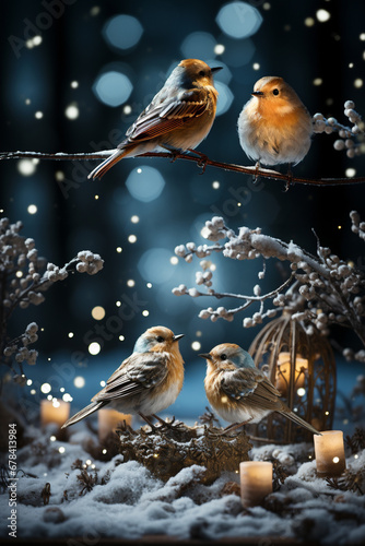 Christmas cute four birds © Irina Flamingo