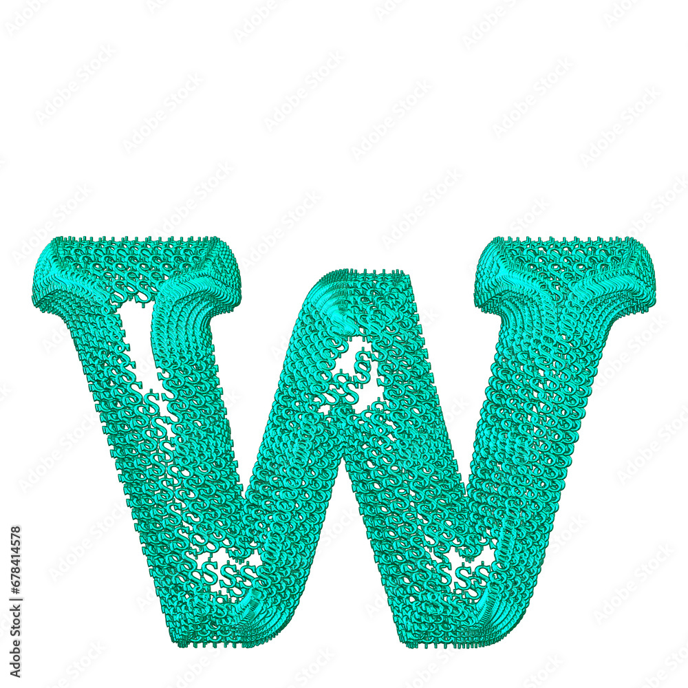 Symbol made of turquoise dollar signs. letter w Symbol made of turquoise dollar signs. letter w