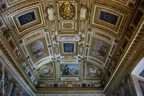 Low-angle shot of the interior ceiling of Mausoleum of Hadrian in