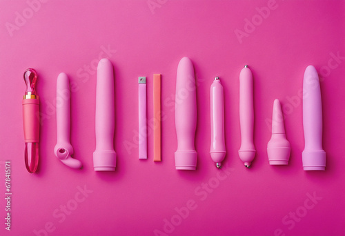 Vibrant Array of G-Spot Vibrators on Pink Background with Diverse Dildo Palette