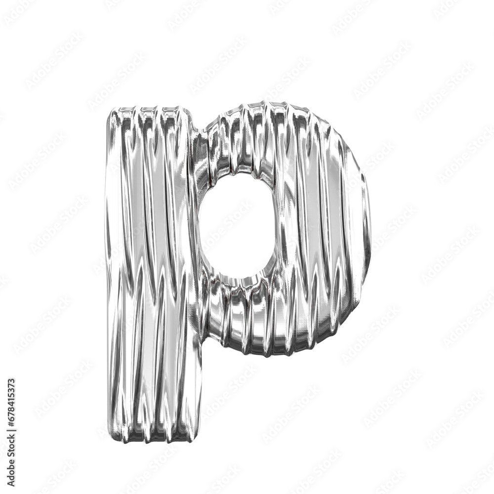 Silver symbol with vertical ribs. letter p Silver symbol with vertical ribs. letter p