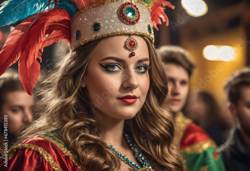 Fair maidens in fancy dress at women's carnival