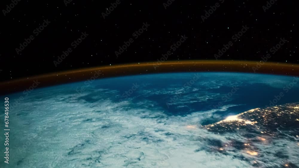 Planet Earth at night and glowing cities seen from space. Public Domain images from Nasa