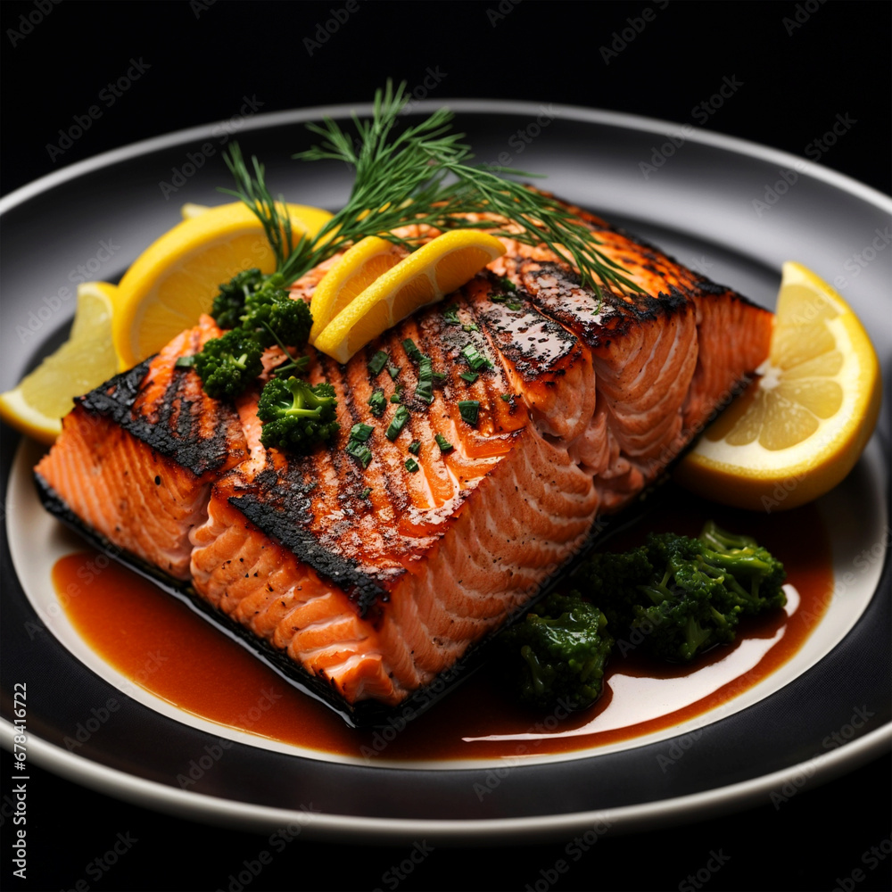 Salmon Fish Delicious Sea Food Breath Taking Mouth Watering Gourmet Meals Hyperrealistic Grilled