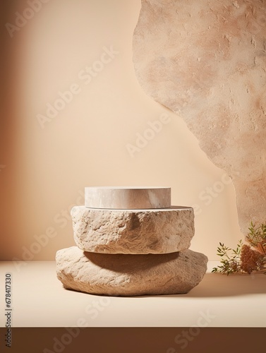 stone podium, Cosmetic display stand, empty podium, copy space, generative ai