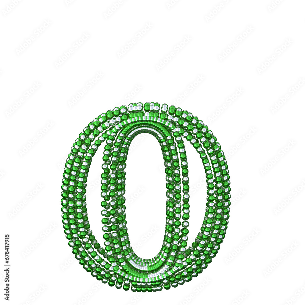 Symbol of small silver and green spheres. letter o