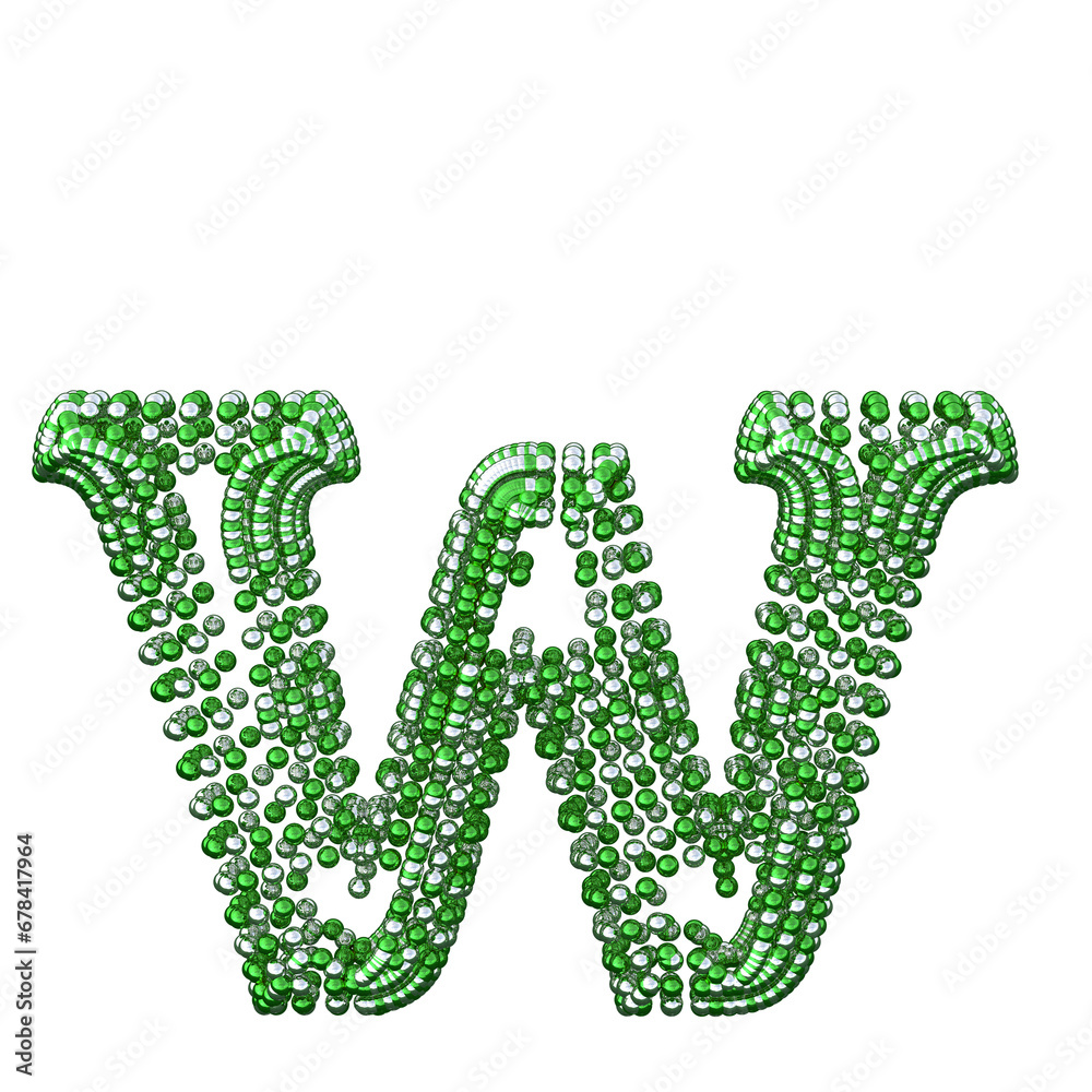 Symbol of small silver and green spheres. letter w