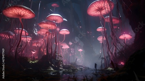 a forest fantasy wallpapers with pink mushrooms for fantasy world