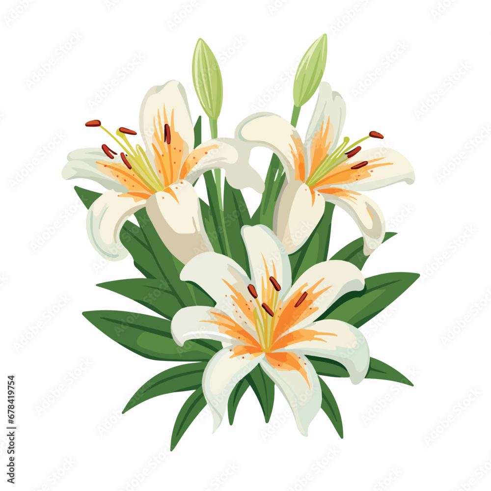 Lilies in cartoon, doodle style. 2d vector illustration in logo, icon style. AI Generative