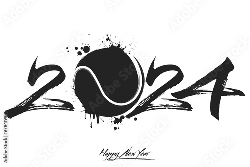 Happy New Year 2024 and tennis ball