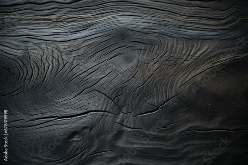 Rough textured surface of burnt wood close up. Background with copy space photo