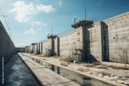 Concrete prison walls. Background with selective focus and copy space