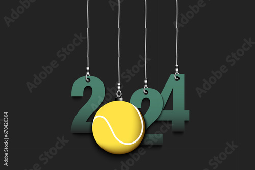 Happy New Year 2024 and tennis ball
