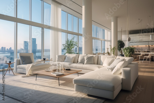 Modern blurred Stylish Penthouse Living Room, use for background. large luxury modern bright interiors Living room