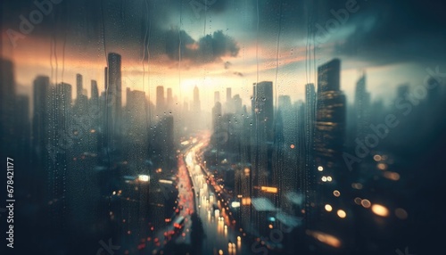 Rainy Cityscape at Twilight