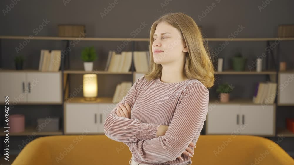 Happy woman at home breathing deeply. Happy woman at home breathing deeply.