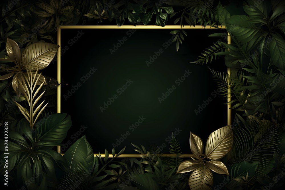 Luxury Gold and Tropical leaves frame background