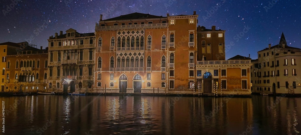 Venice palace on Grand Canal at night