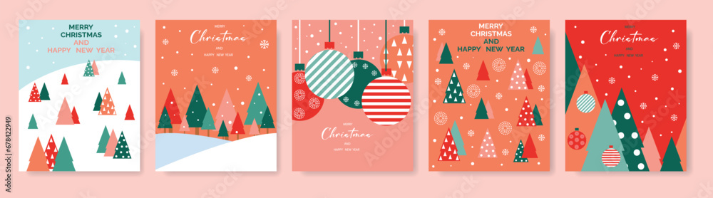 Set of greeting cards for Christmas and New Year. Vector illustration concepts for graphic and web design, social media banners. Set of greeting cards for Christmas and New Year. Vector illustration concepts for graphic and web design, social media banners.