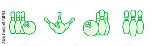 Bowling icon set. bowling ball and pin icon. bowling pins