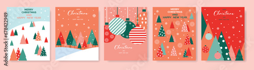 Set of greeting cards for Christmas and New Year. Vector illustration concepts for graphic and web design, social media banners.