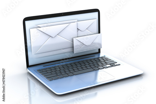 illustration of a laptop with a large envelope on the screen, concept of electronic communication, mail, messaging and information