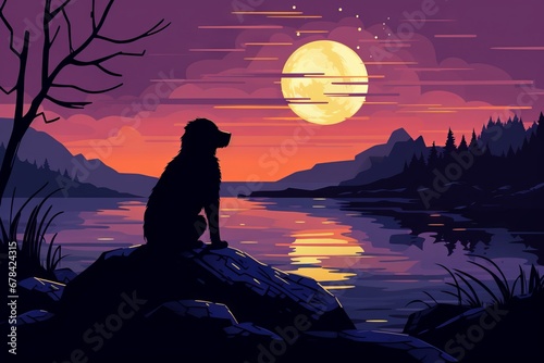 Loneliness concept. Single dog at night