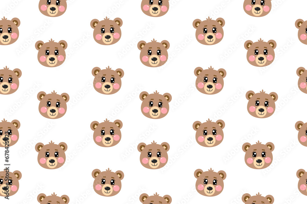 Obraz premium Seamless pattern with kawaii cute head bears, face of bear