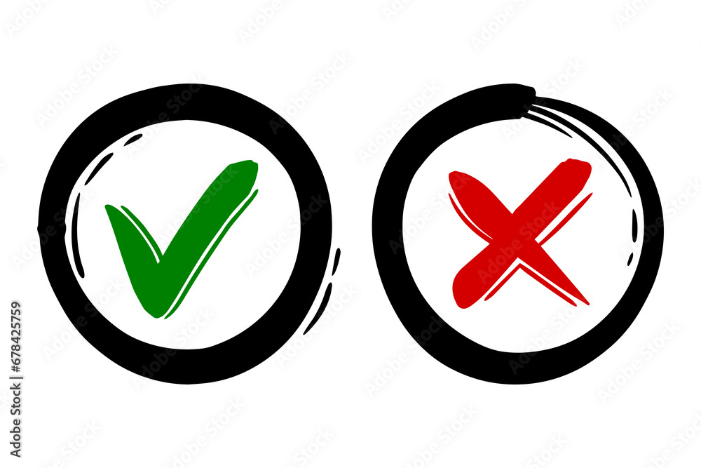 Tick and cross signs. Checkmark OK and X icons. Tick and cross signs. Checkmark OK and X icons.