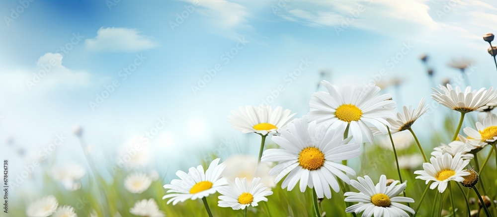 Chamomile plants blooming in a meadow