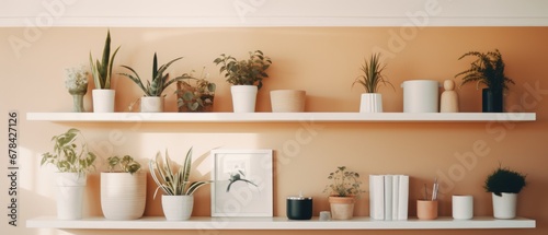 Background wall with shelves and plants © BraveSpirit