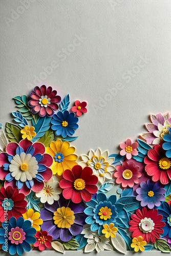 Paper cut art of colorful flowers holiday arrangement with copy space 
