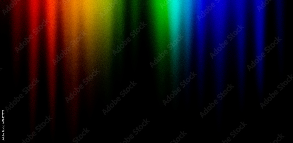 Dark background in rainbow colors. Bright red orange green blue unique blurred grainy background for website banner. Desktop design. A large wide template, pattern. Gradient, ombre, blur. Colorful mix