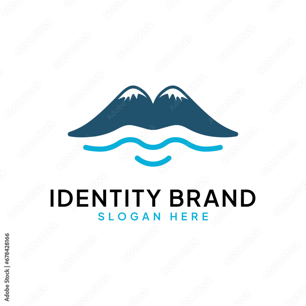 The natural landscape logo features two hills and a large lake formed within the lip design The natural landscape logo features two hills and a large lake formed within the lip design