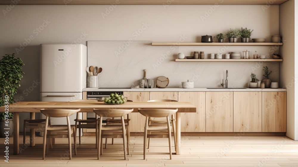 A high-quality image featuring an uncluttered wooden table in a well-organized kitchen, with a softly blurred backdrop highlighting the modern appliances and tasteful decor. A high-quality image featuring an uncluttered wooden table in a well-organized kitchen, with a softly blurred backdrop highlighting the modern appliances and tasteful decor.