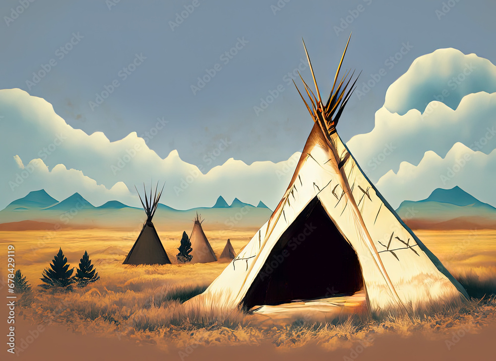 Artistic teepees set in the American Southwest