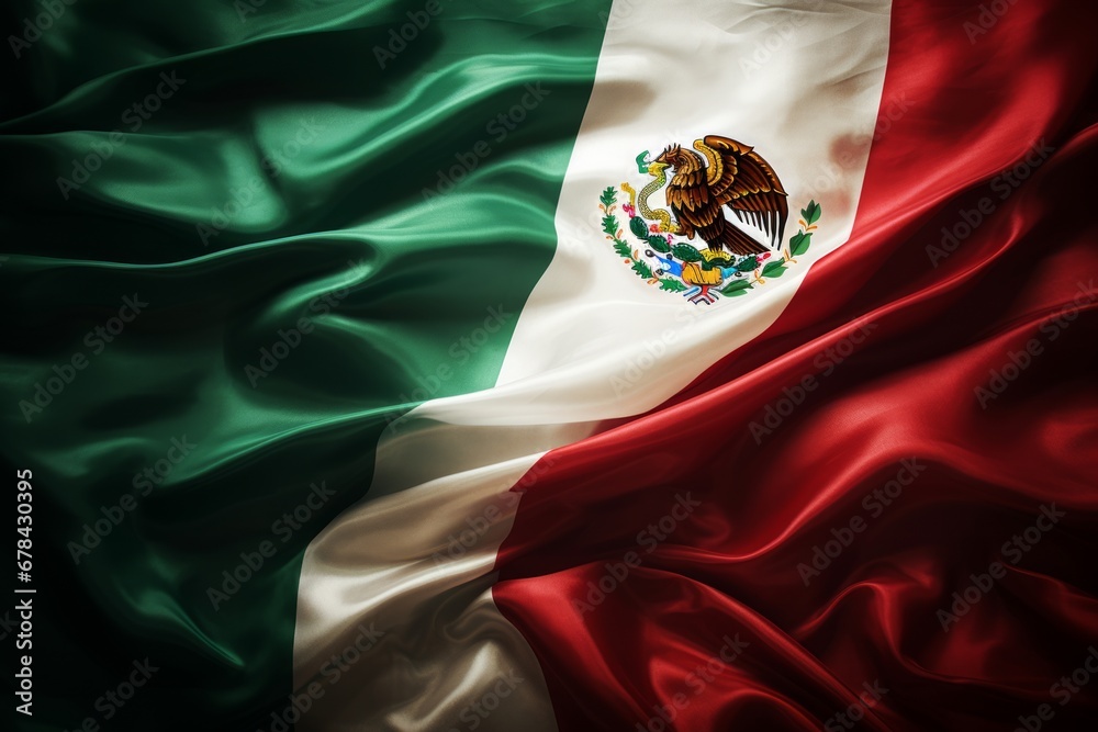 Waving flag of mexico on independence day with fabric texture background and copy space - obrazy, fototapety, plakaty 