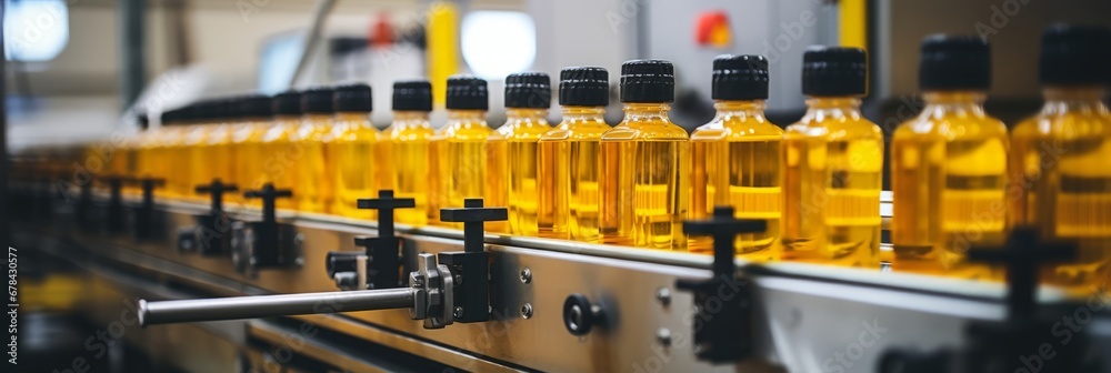 Highly efficient automated bottling equipment at a modern beverage manufacturing plant