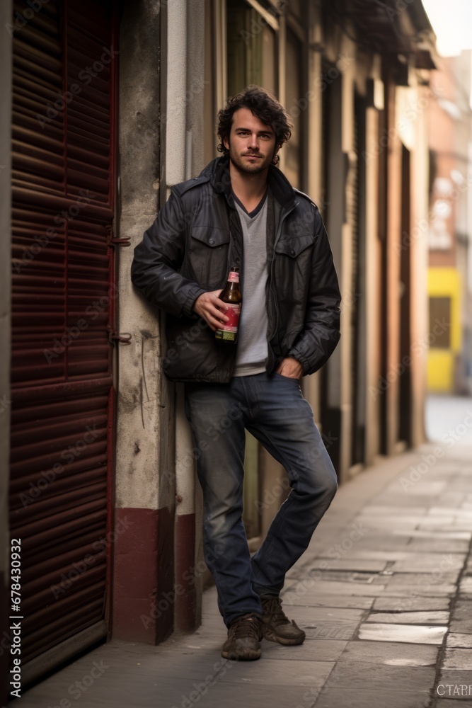 A man who has had too much to drink, perhaps suffering from alcoholism. A man who has had too much to drink, perhaps suffering from alcoholism.